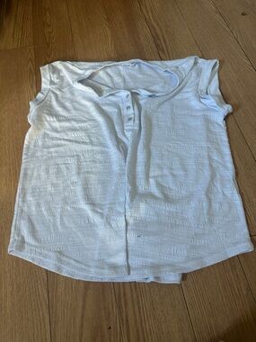 Casual White Textured Short Sleeve Henley Top